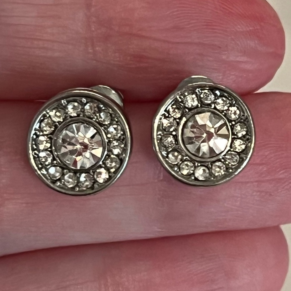Silver Diamond Round Stud Earrings